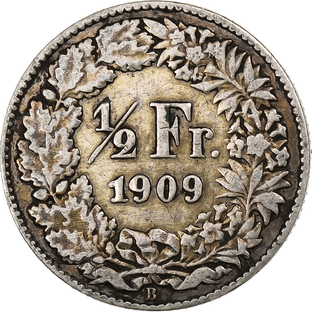 Switzerland, 1/2 Franc, 1909, Bern, Silver, EF(40-45), KM:23