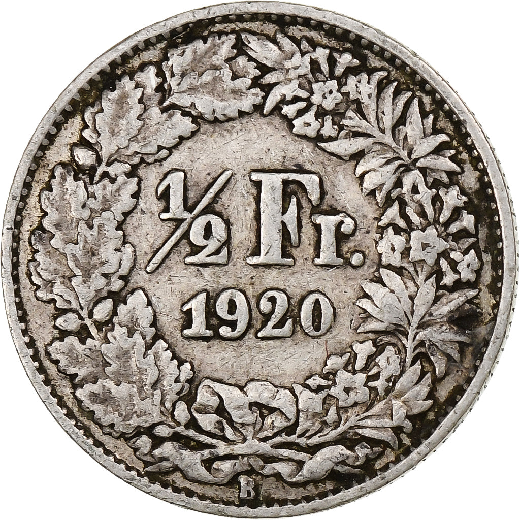 Suiza, 1/2 Franc, 1920, Bern, Plata, BC+, KM:23