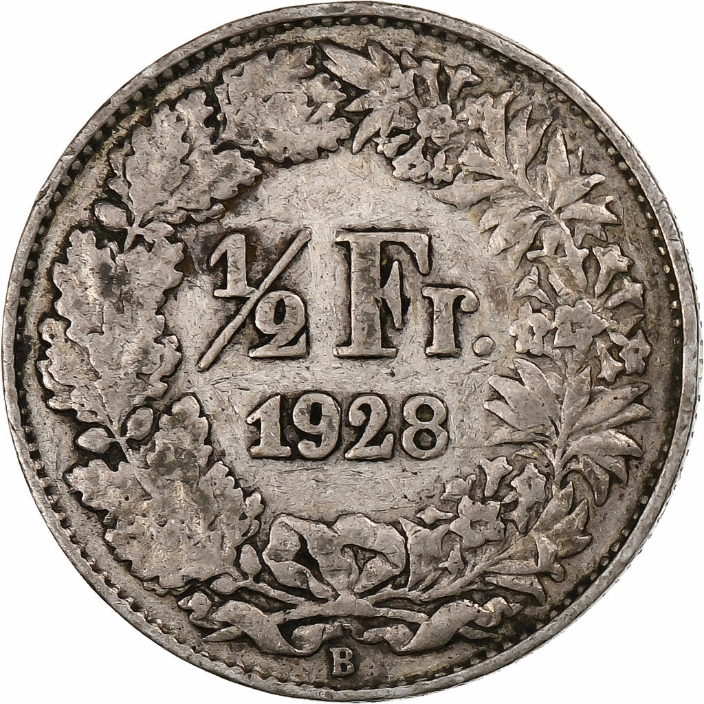 Suiza, 1/2 Franc, 1928, Bern, Plata, BC+, KM:23