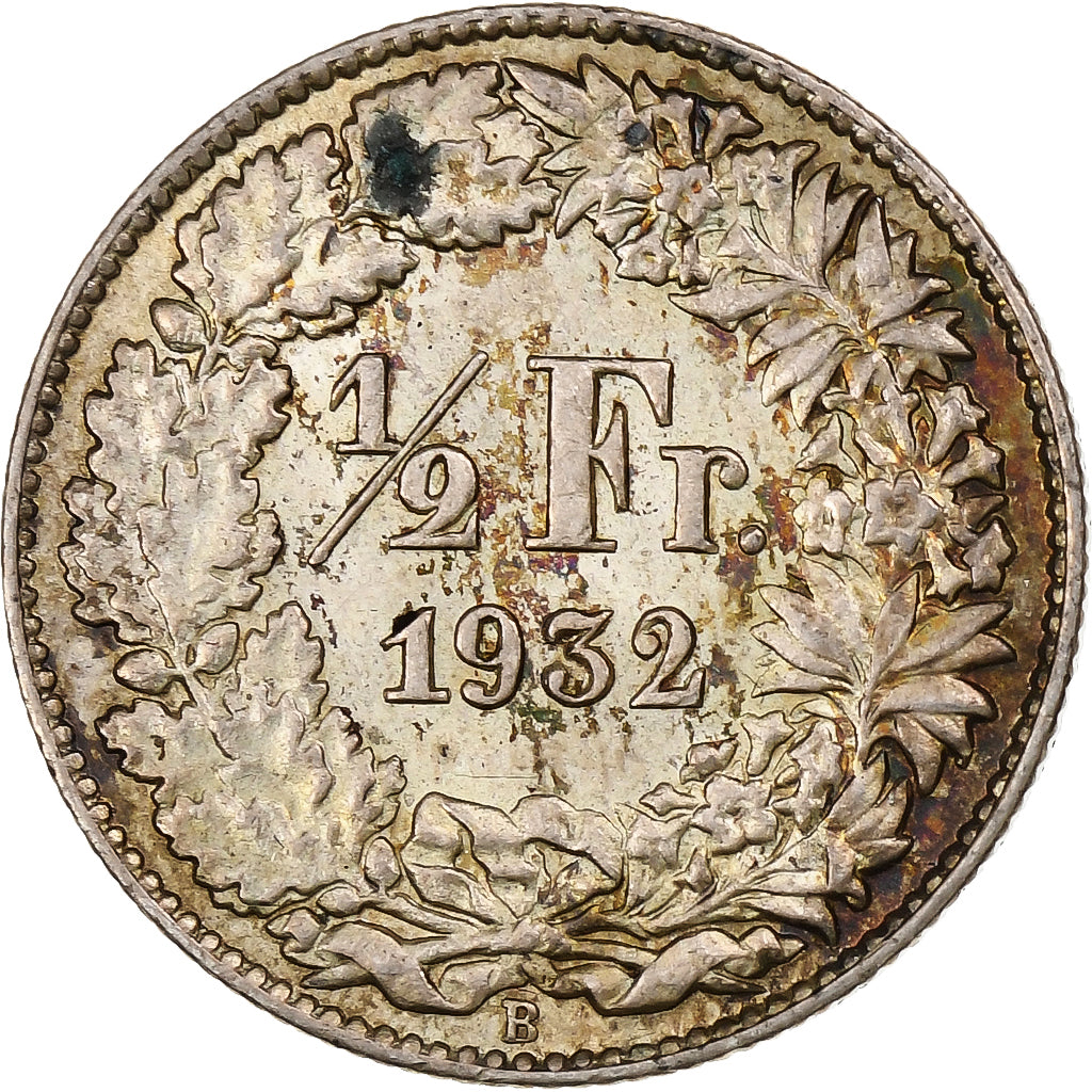 Switzerland, 1/2 Franc, 1932, Bern, Silver, AU(55-58), KM:23