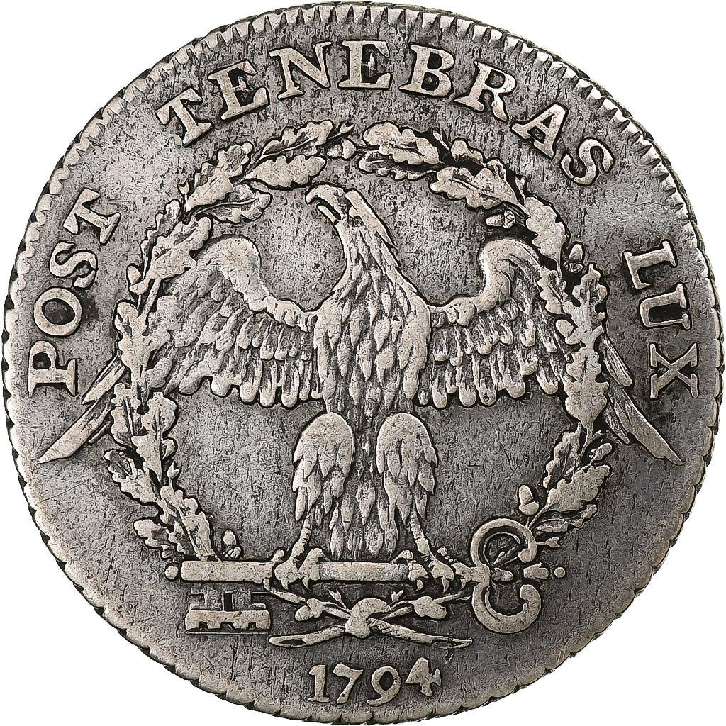 SWISS CANTONS, GENEVA, 15 Sols, 1794, Silver, EF(40-45), KM:97