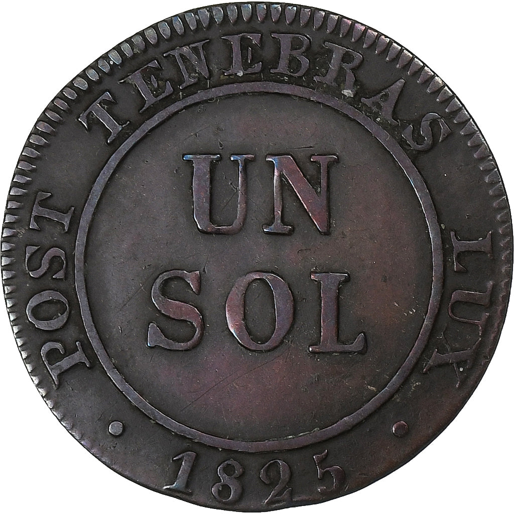 CANTONES SUIZOS, GENEVA, Sol, 1825, Vellón, BC+, KM:120