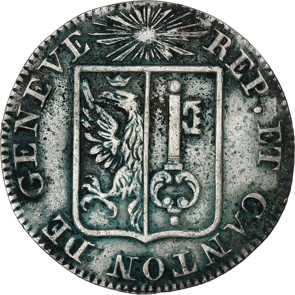 CANTONES SUIZOS, GENEVA, Sol, 1825, Vellón, BC+, KM:120