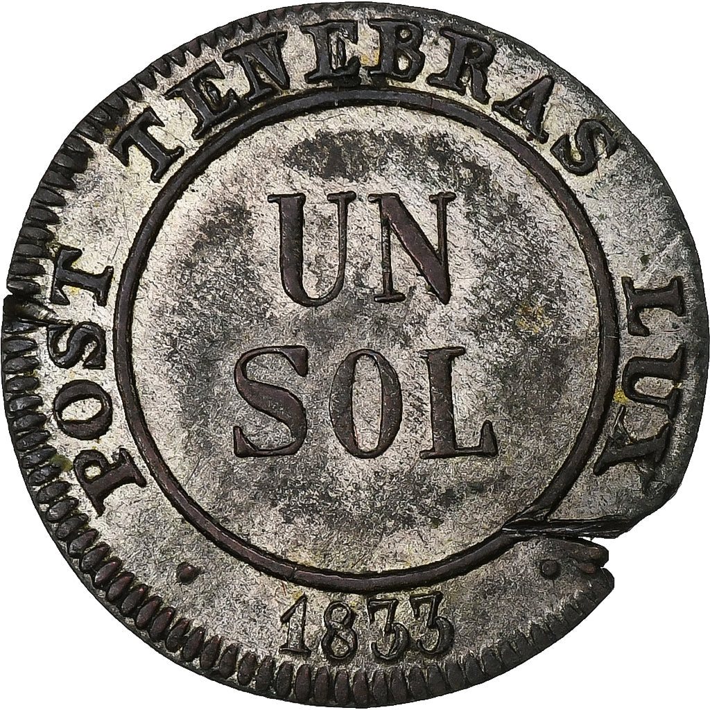 CANTONES SUIZOS, GENEVA, Sol, 1833, Vellón, BC+, KM:120