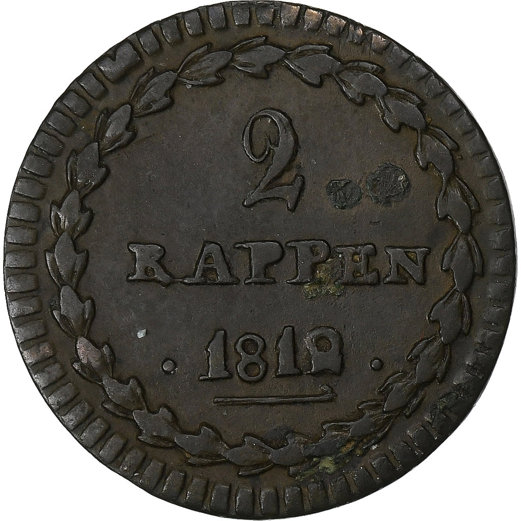 CANTONES SUIZOS, SCHWYZ, 2 Rappen, 1812, Bern, Vellón, BC+, KM:62
