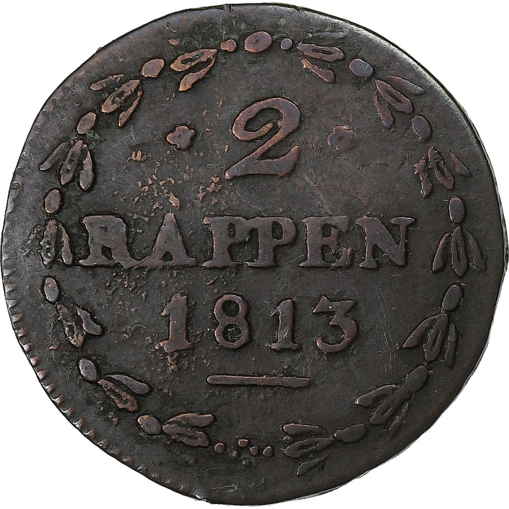 SWISS CANTONS, SCHWYZ, 2 Rappen, 1813, Bern, Billon, EF(40-45), KM:62