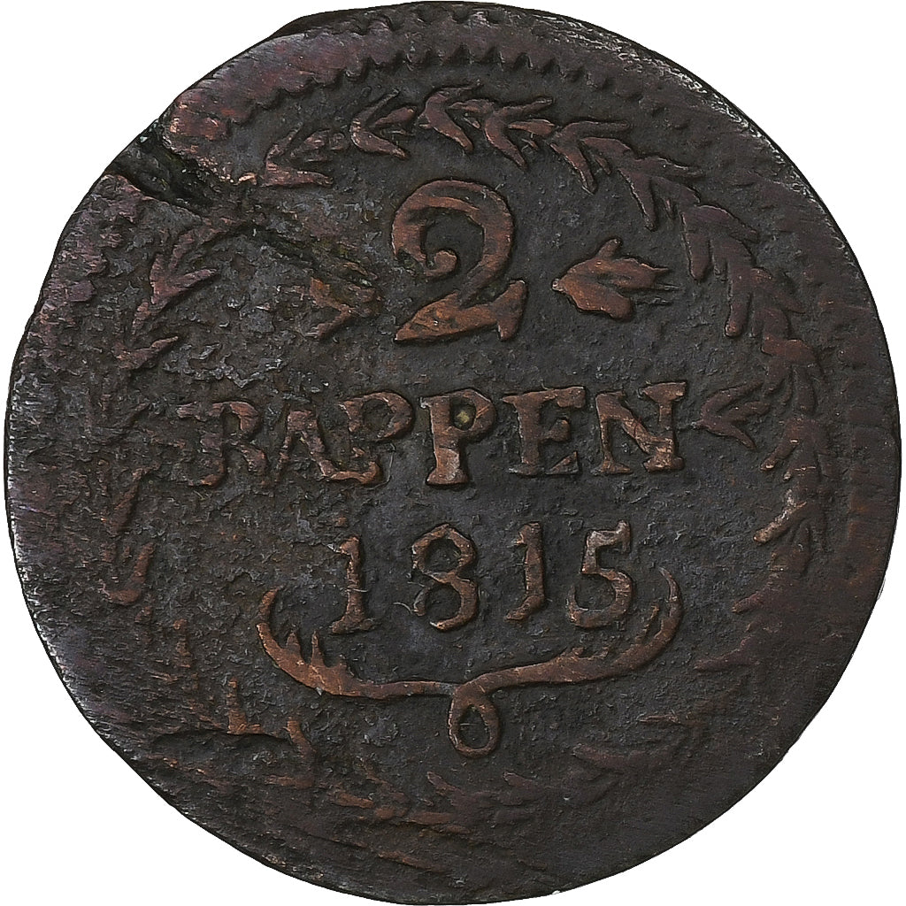 SWISS CANTONS, SCHWYZ, 2 Rappen, 1815, Bern, Billon, VF(30-35), KM:62