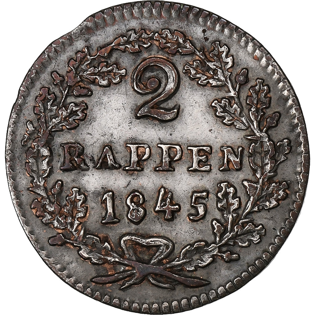 SWISS CANTONS, SCHWYZ, 2 Rappen, 1845, Bern, Billon, AU(50-53), KM:62