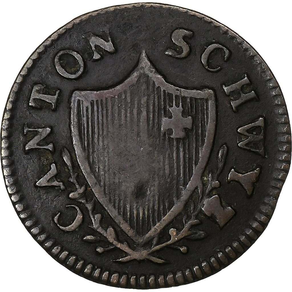 CANTONES SUIZOS, SCHWYZ, 2 Rappen, 1843, Bern, Cobre, BC+
