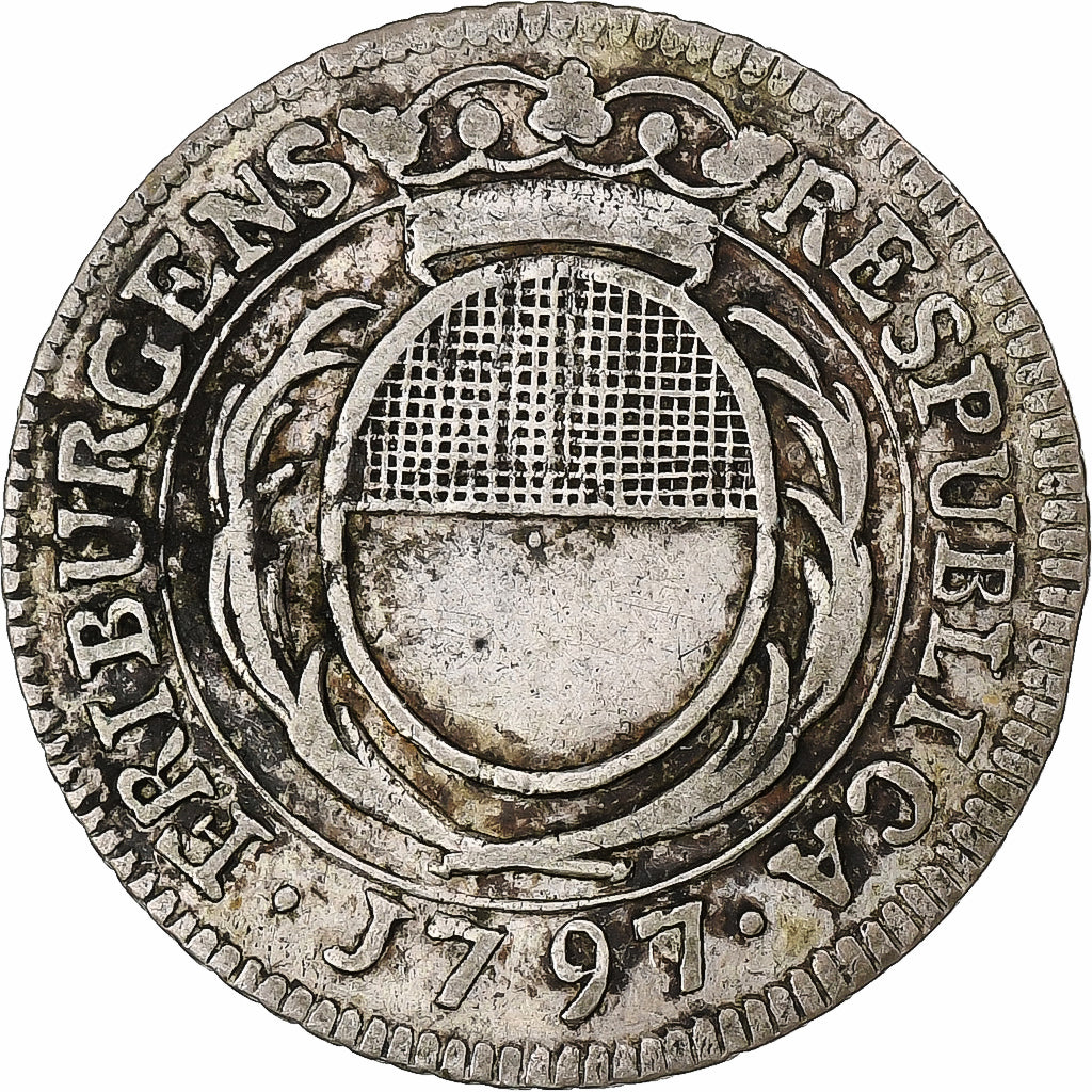 SWISS CANTONS, FREIBURG, 7 Kreuzer, 1797, Billon, EF(40-45)