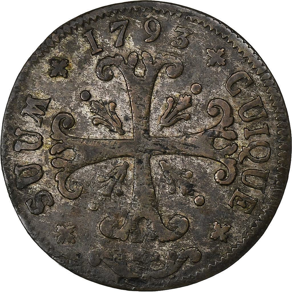 CANTONES SUIZOS, NEUCHATEL, 1/2 Batzen, 1793, Vellón, BC+