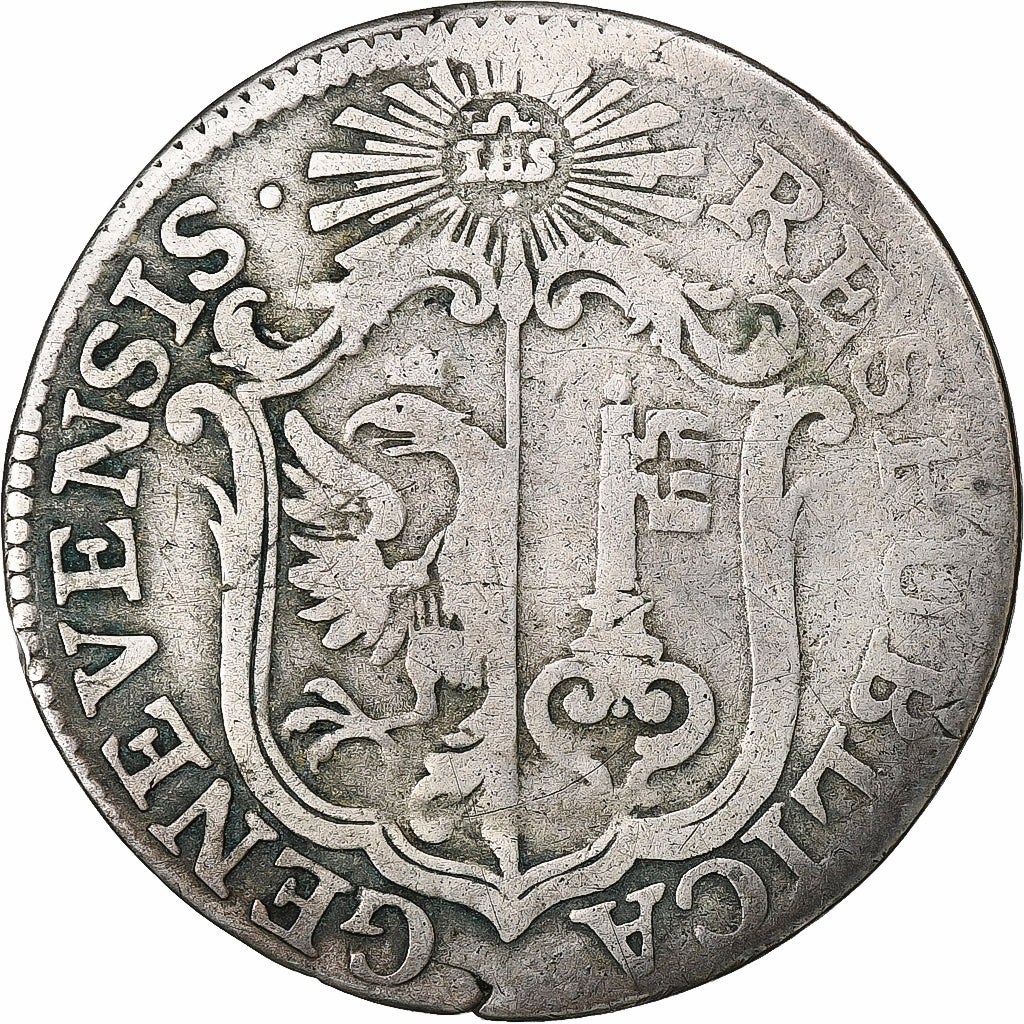 CANTONES SUIZOS, GENEVA, 6 Sols, 1791, Bern, Vellón, BC+