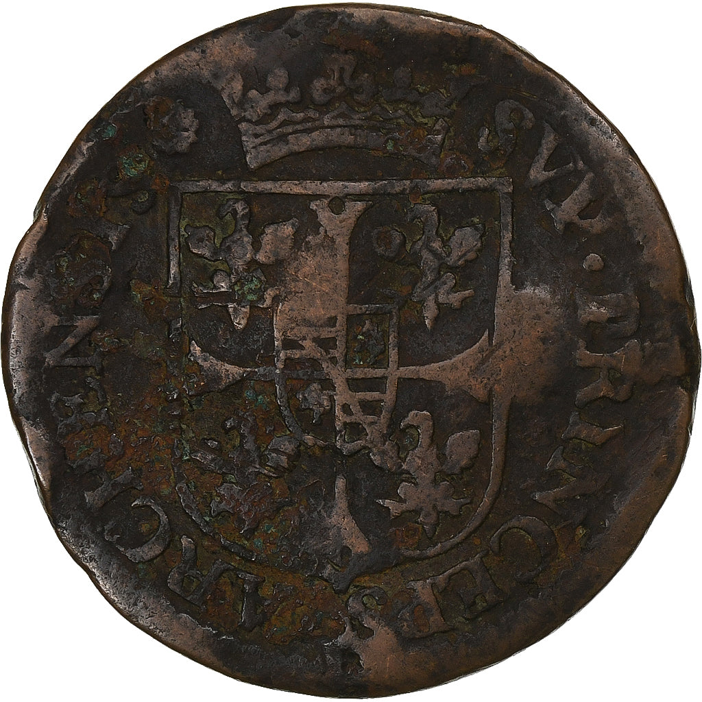 França, Charles de Gonzague, Liard, 1610, Charleville, Bronze, F(12-15)