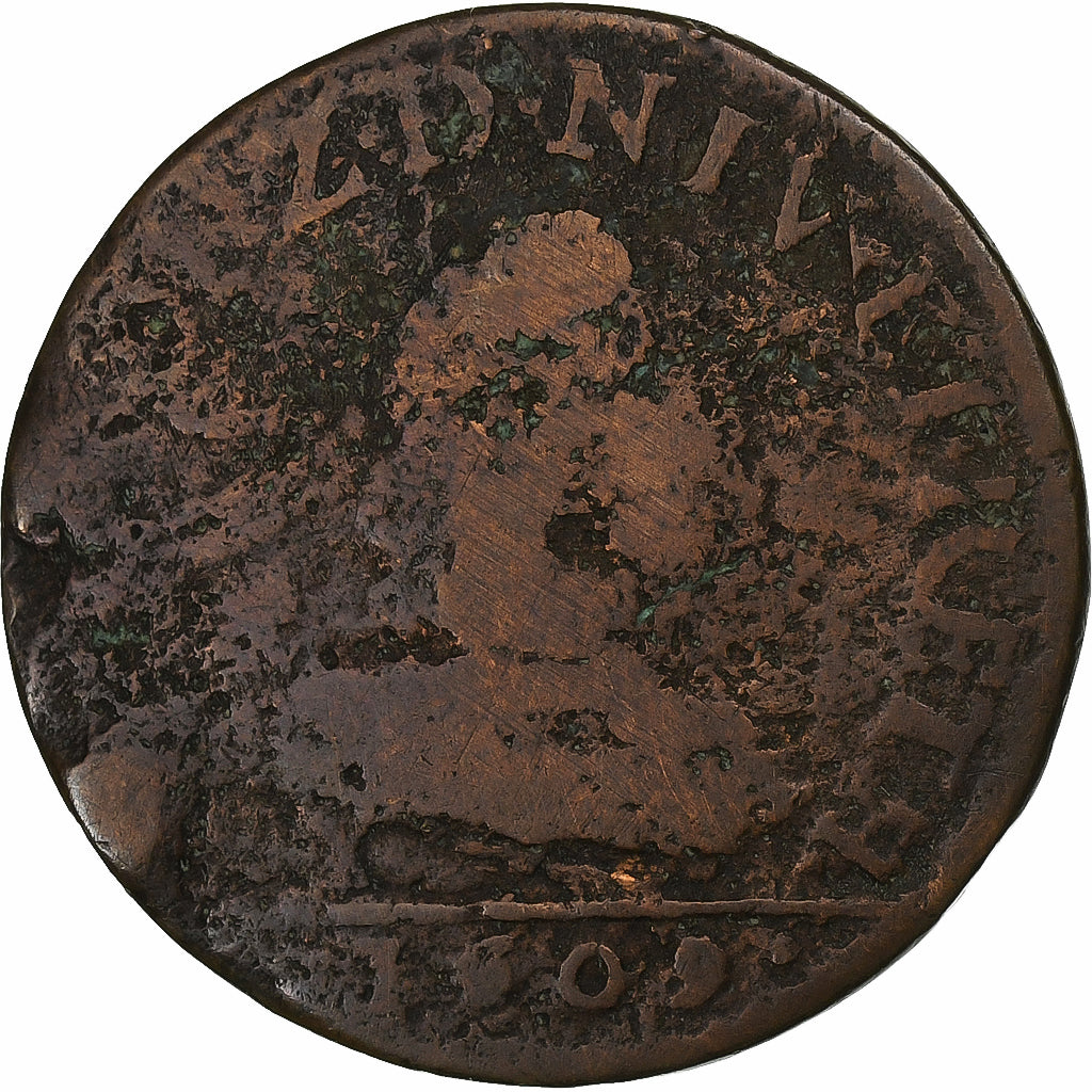 França, Charles de Gonzague, Liard, 1609, Charleville, Bronze, F(12-15)