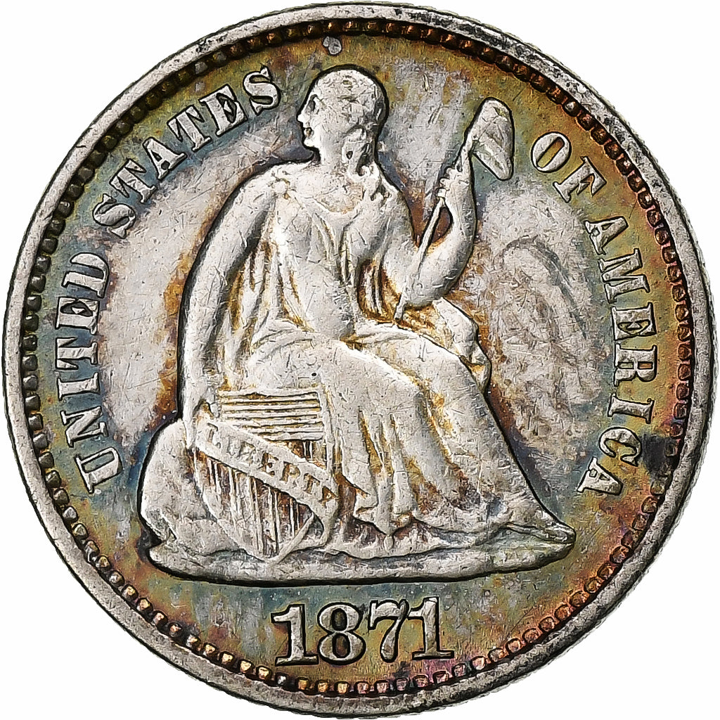 United States, Half Dime, Seated Liberty, 1871, Philadelphia, Silver, AU(55-58)