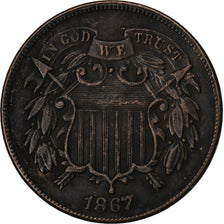 United States, 2 Cents, Union Shield, 1867, Philadelphia, Bronze, EF(40-45)