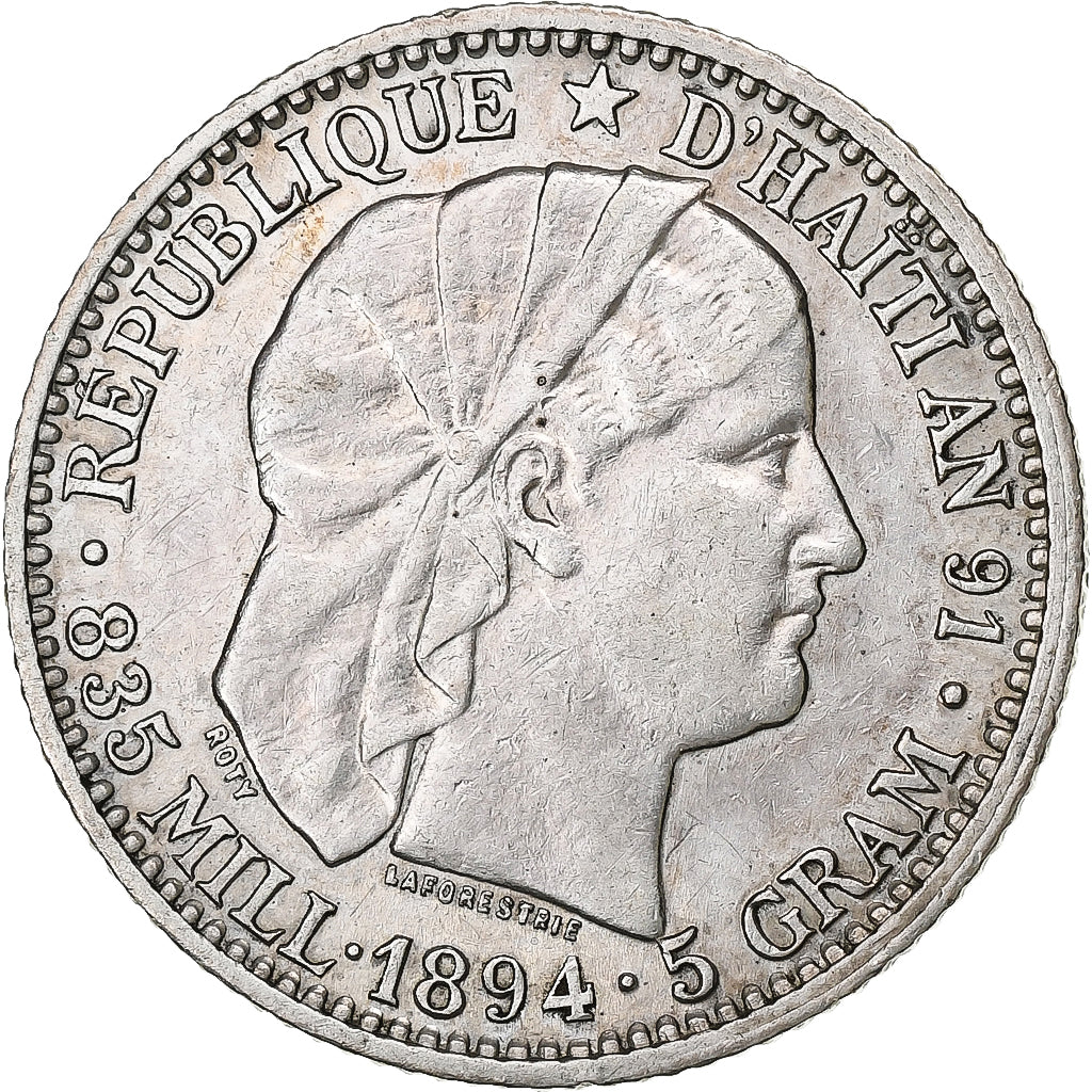 Haiti, 20 Centimes, 1894, Paris, Silver, AU(55-58), KM:45