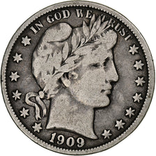 États-Unis, Half Dollar, Barber, 1909, New Orleans, Argent, TB, KM:116