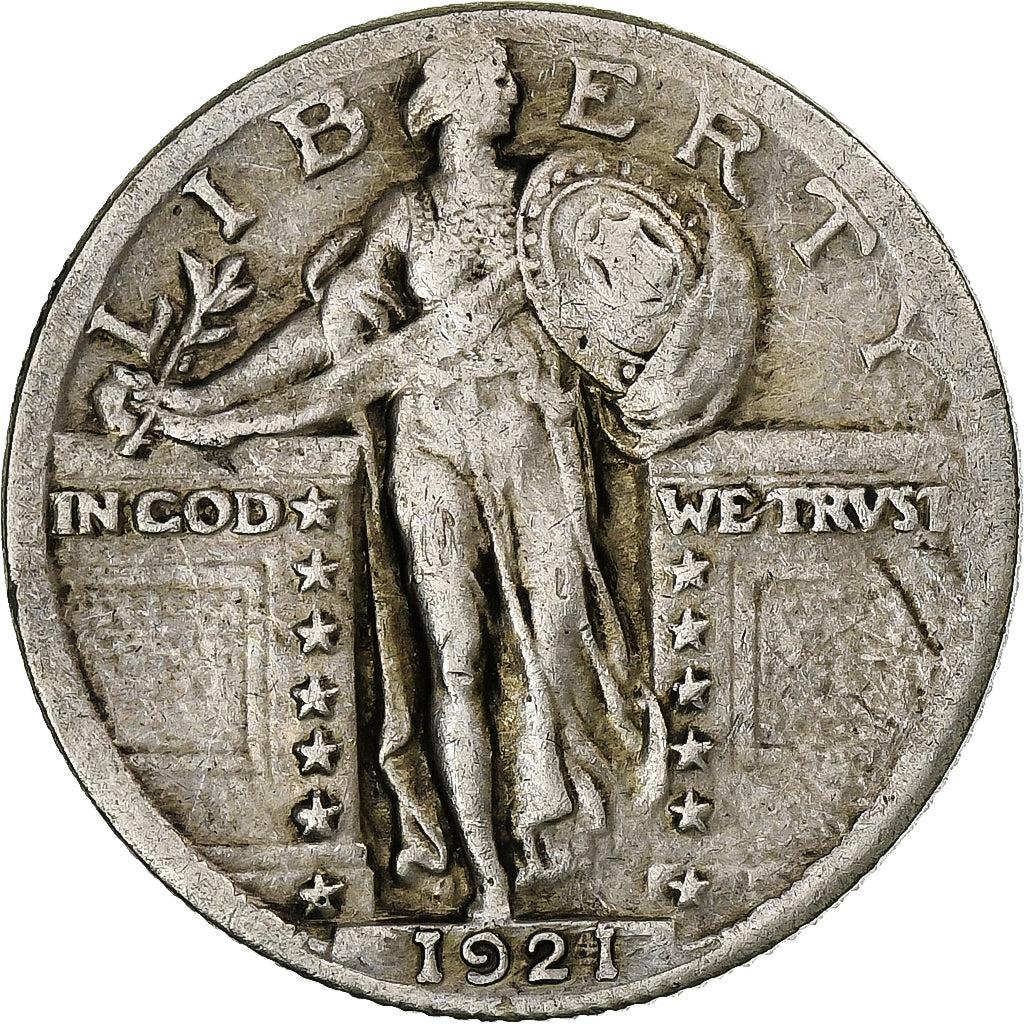 États-Unis, Standing Liberty Quarter, 1921, Philadelphie, Argent, TB+, KM:145