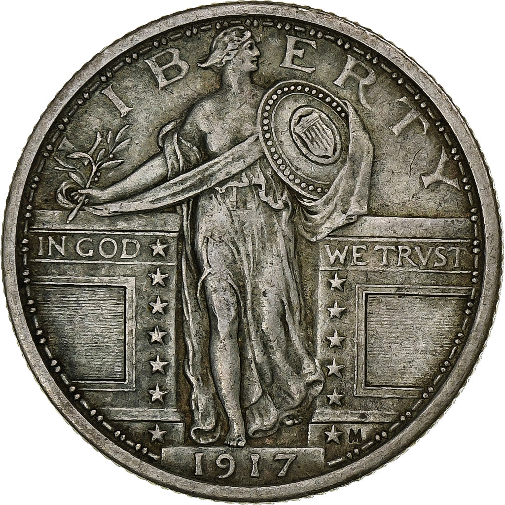 États-Unis, Standing Liberty Quarter, 1917, Philadelphie, Argent, TTB+, KM:145
