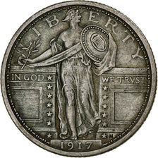 États-Unis, Standing Liberty Quarter, 1917, Philadelphie, Argent, TTB+, KM:145