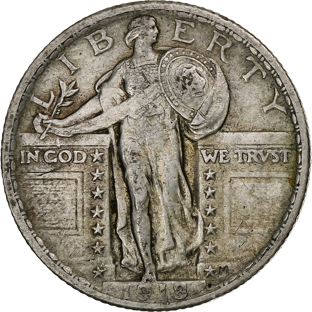Estados Unidos, Standing Liberty Quarter, 1918, Philadelphia, Plata, BC+, KM:145