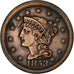 Estados Unidos da América, Braided Hair Cent, 1853, Philadelphia, Cobre