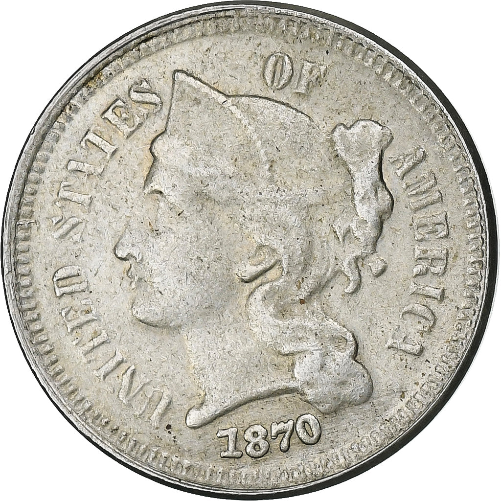 United States, Nickel 3 Cents, 1870, Philadelphia, Nickel, VF(20-25), KM:95