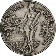 Panama, Balboa, 1934, Philadelphia, Silver, VF(30-35), KM:13