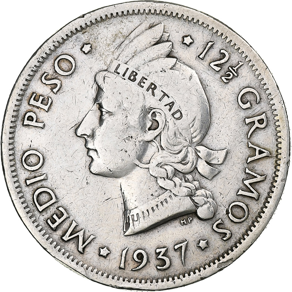 Dominican Republic, 1/2 Peso, 1937, Silver, VF(30-35), KM:21
