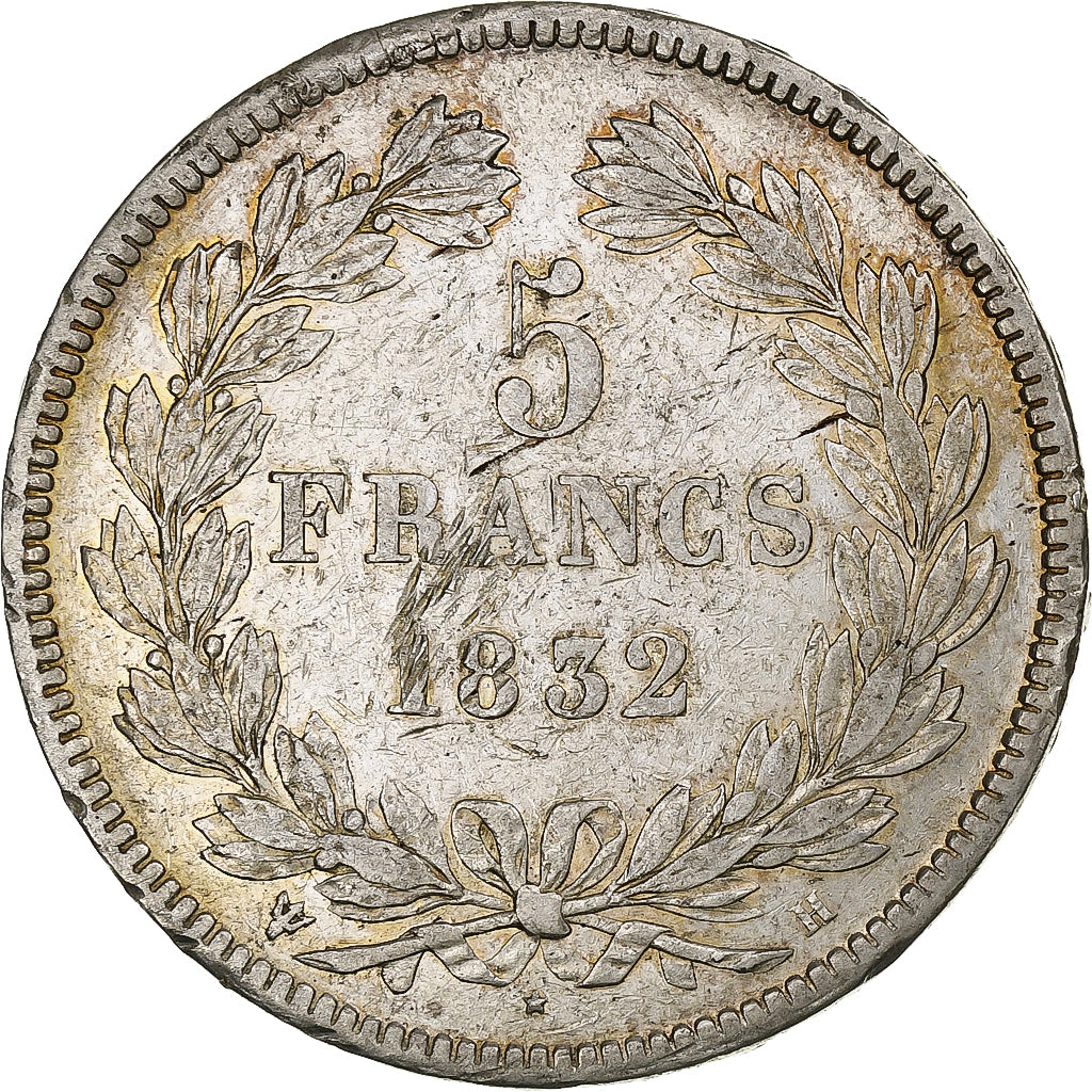 França, Louis-Philippe, 5 Francs, 1832, La Rochelle, Prata, AU(50-53)