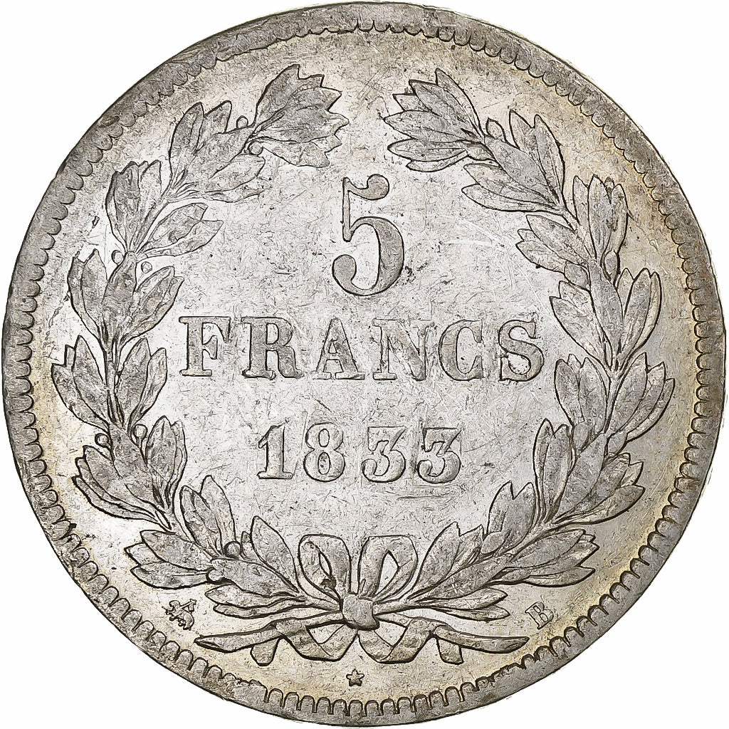 Francia, Louis-Philippe, 5 Francs, 1833, Rouen, Plata, MBC+, Gadoury:678