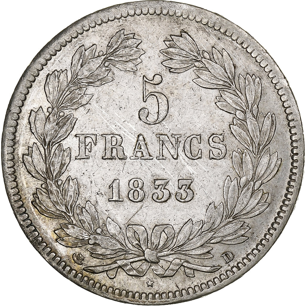 Francia, Louis-Philippe, 5 Francs, 1833, Lyon, Argento, BB+, Gadoury:678