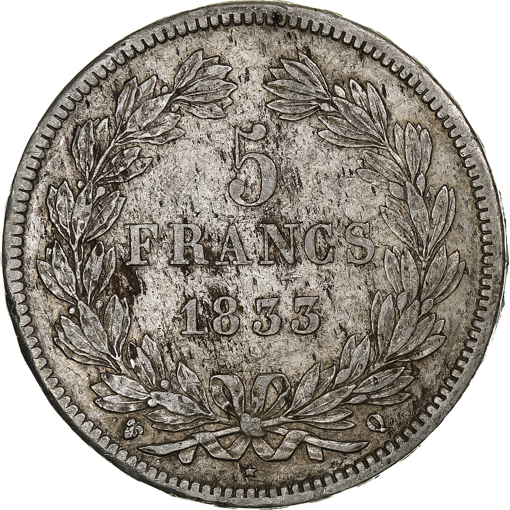France, Louis-Philippe, 5 Francs, 1833, Perpignan, Silver, AU(50-53)
