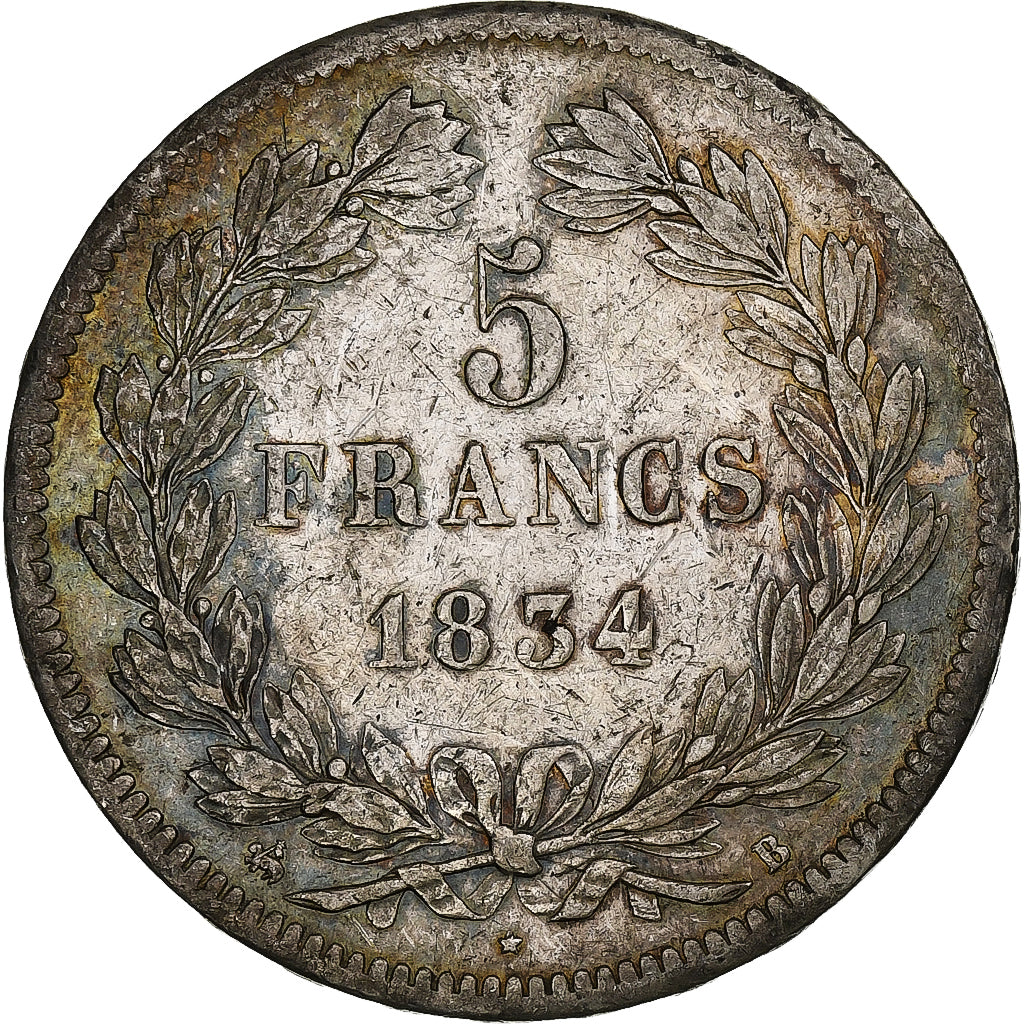 Frankrijk, Louis-Philippe, 5 Francs, 1834, Rouen, Zilver, ZF+, Gadoury:678