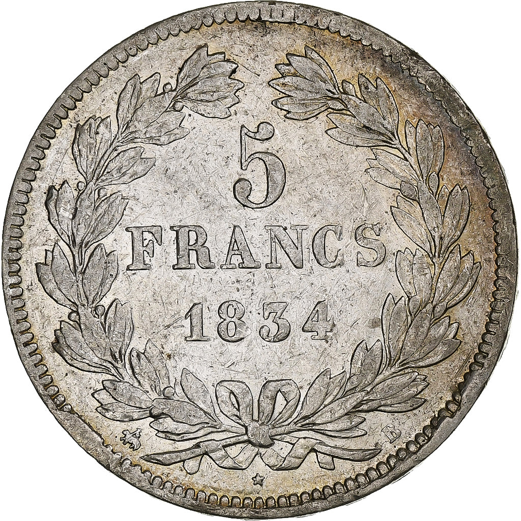 Frankrijk, Louis-Philippe, 5 Francs, 1834, Rouen, Zilver, ZF+, Gadoury:678