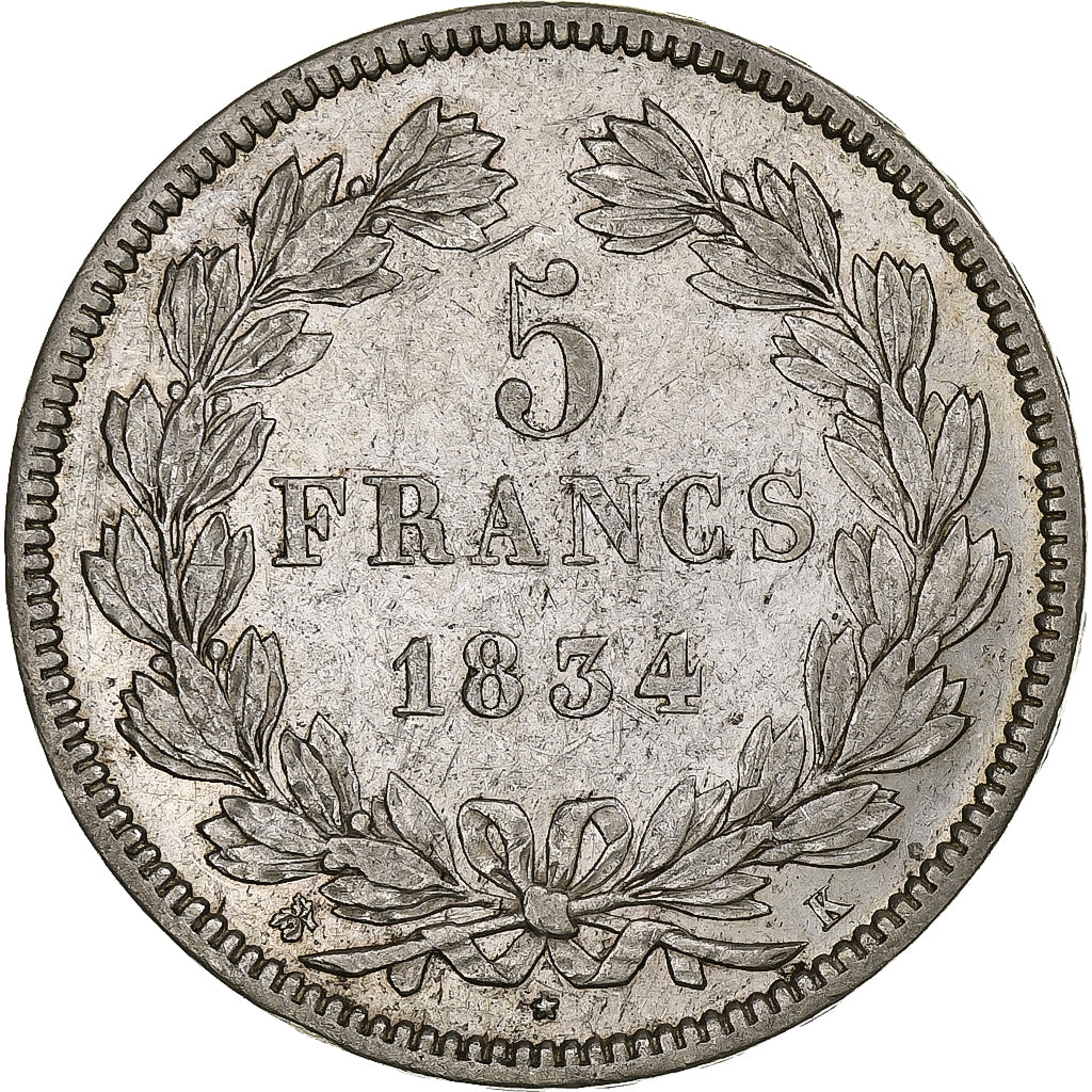France, Louis-Philippe, 5 Francs, 1834, Bordeaux, Argent, TTB+, Gadoury:678