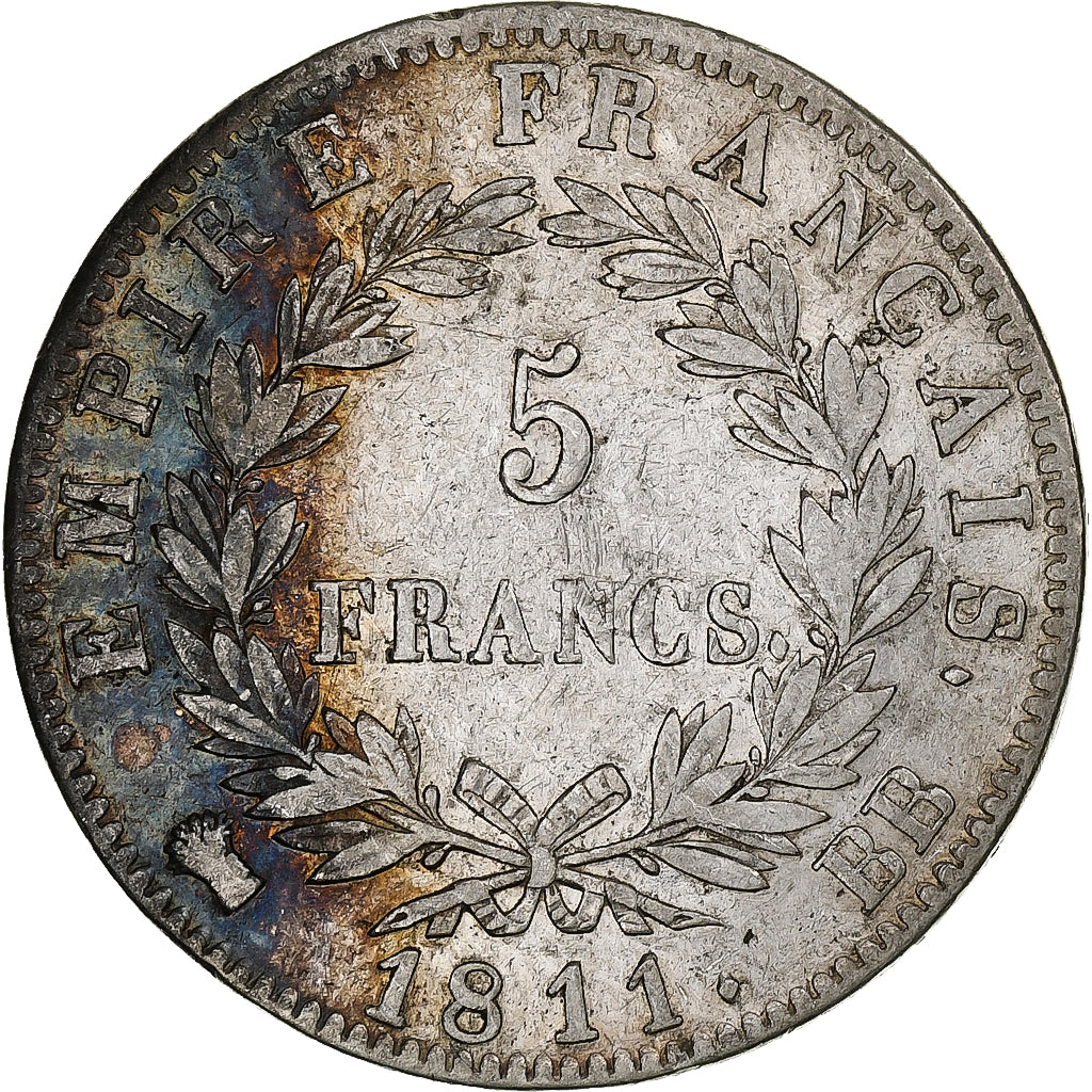 Francia, Napoleon I, 5 Francs, 1811, Strasbourg, Argento, BB, Gadoury:584