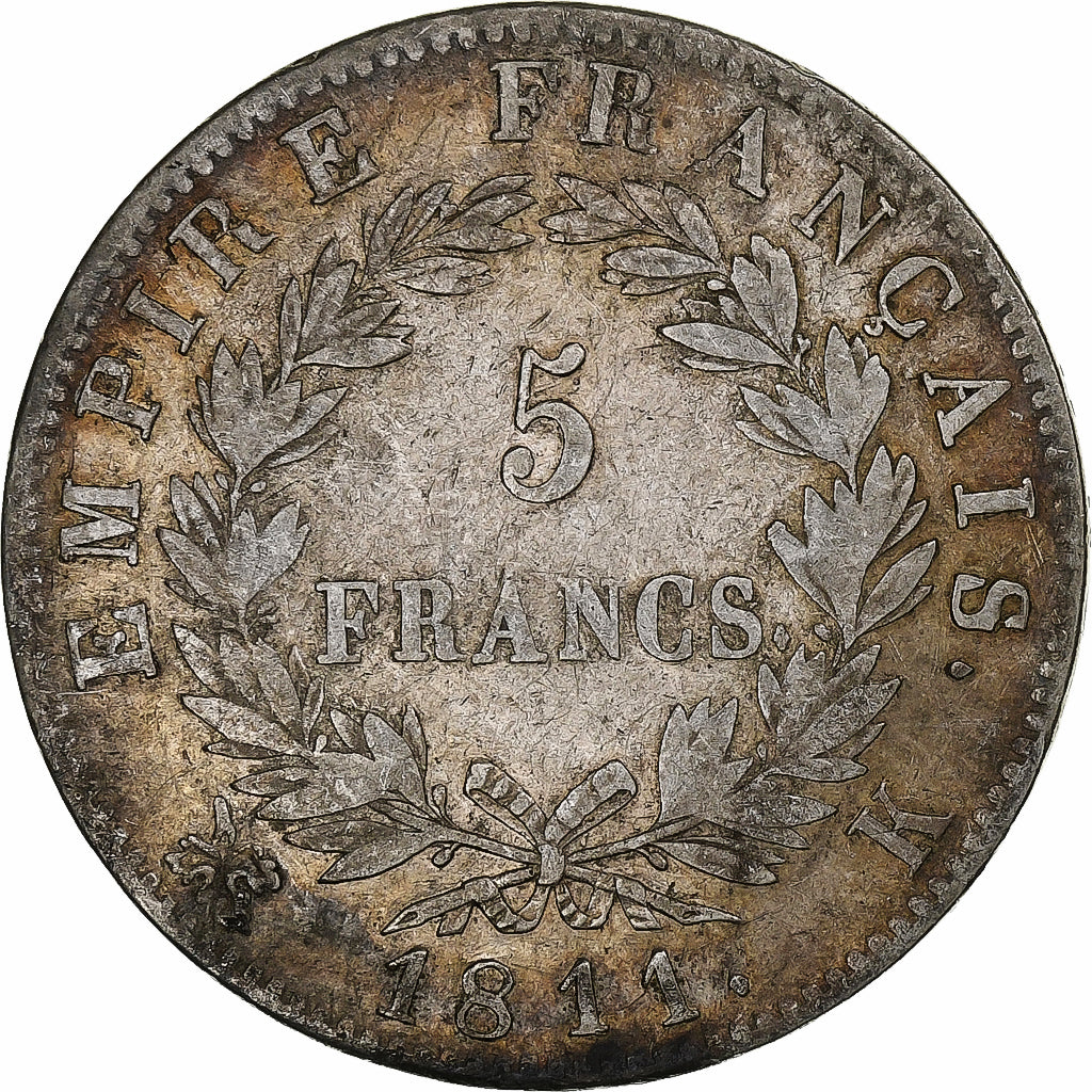 Francja, Napoleon I, 5 Francs, 1811, Bordeaux, Srebro, EF(40-45), Gadoury:584