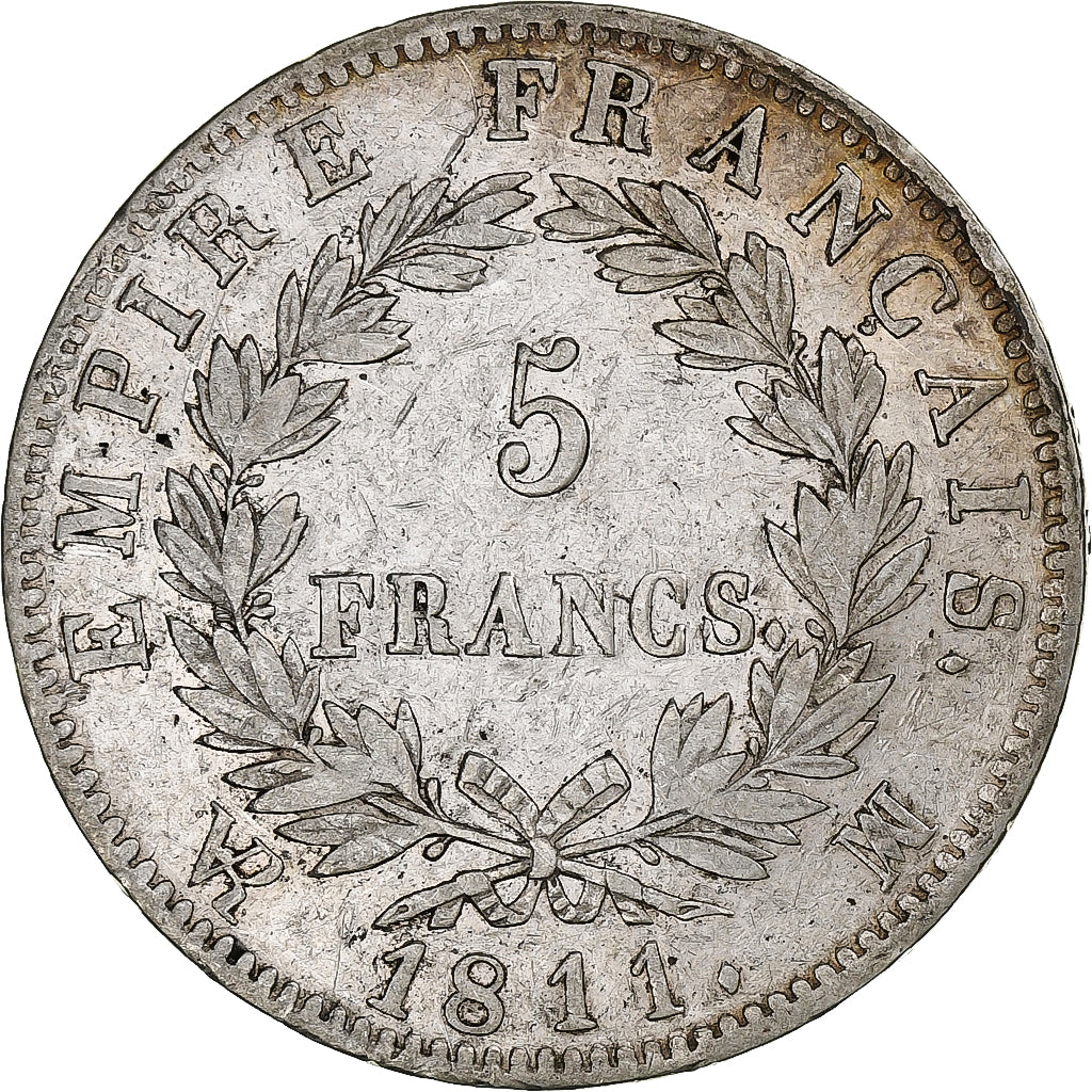 Francia, Napoleon I, 5 Francs, 1811, Marseille, Argento, BB+, Gadoury:584