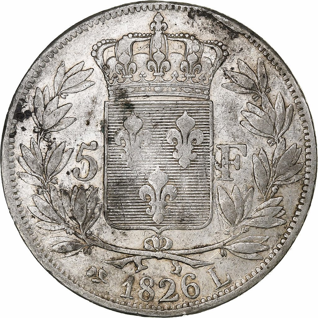 Francia, Charles X, 5 Francs, 1826, Bayonne, Plata, BC+, Gadoury:643