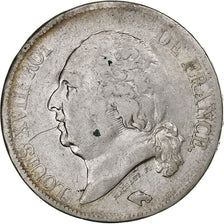 Francia, Louis XVIII, 5 Francs, 1819, Rouen, Plata, BC+, Gadoury:614