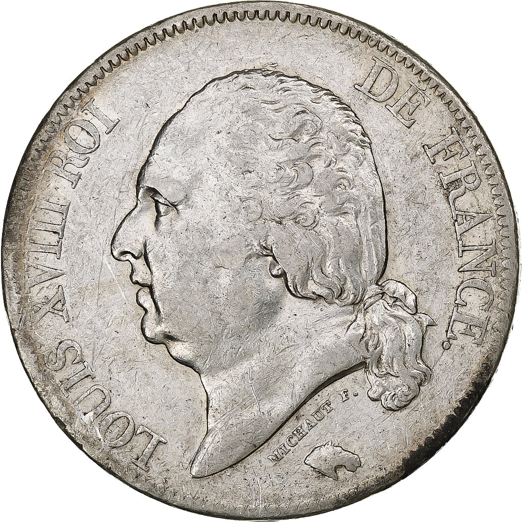 Francia, Louis XVIII, 5 Francs, 1819, Rouen, Plata, MBC, Gadoury:614