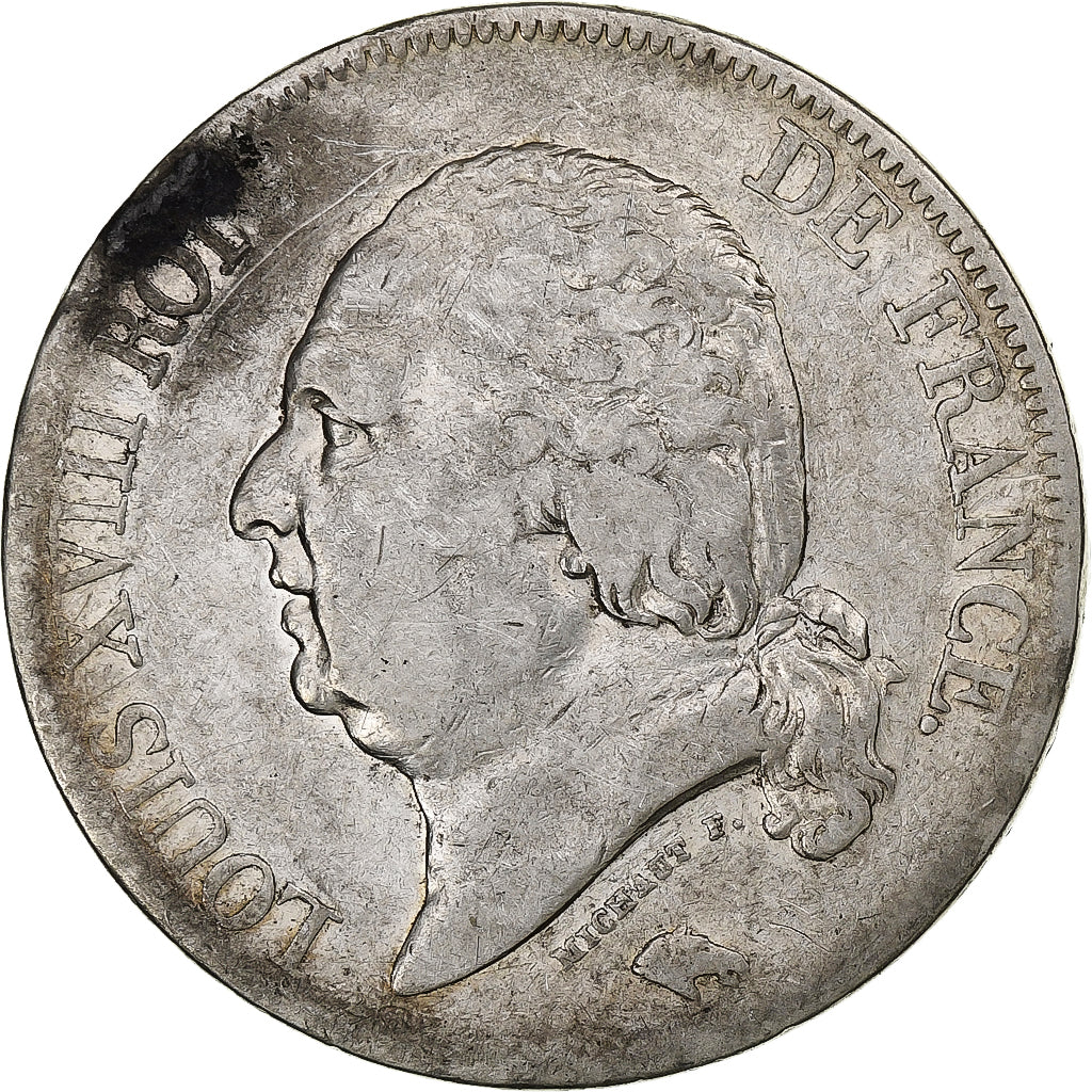 France, Louis XVIII, 5 Francs, 1820, Paris, Silver, EF(40-45), Gadoury:614