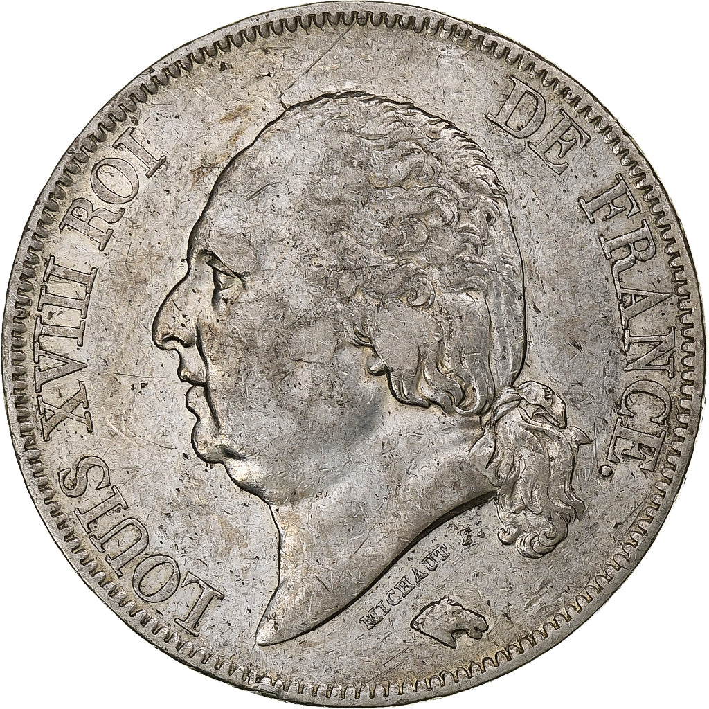 Francia, Louis XVIII, 5 Francs, 1822, Lille, Argento, BB, Gadoury:614