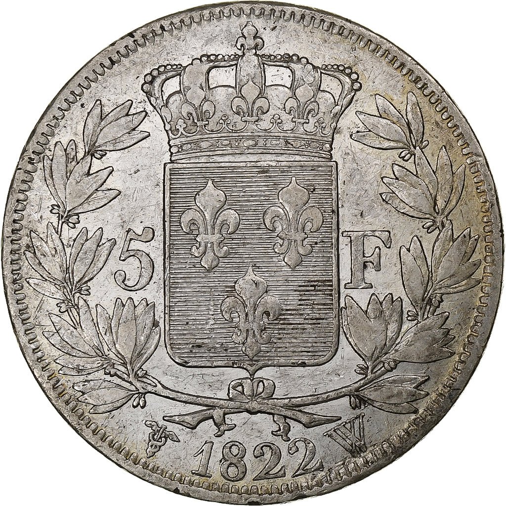 Francia, Louis XVIII, 5 Francs, 1822, Lille, Argento, BB, Gadoury:614