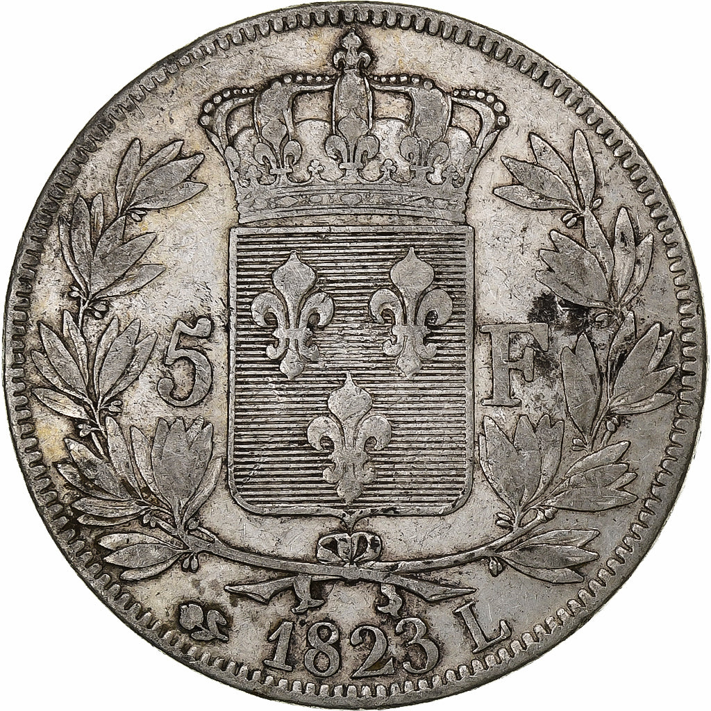 France, Louis XVIII, 5 Francs, 1823, Bayonne, Silver, EF(40-45), Gadoury:614