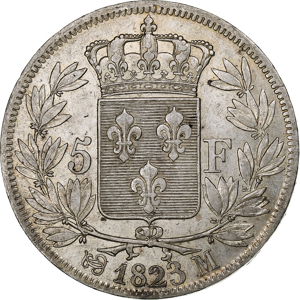 France, Louis XVIII, 5 Francs, 1823, Toulouse, Argent, TTB+, Gadoury:614