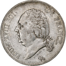 França, Louis XVIII, 5 Francs, 1823, Lille, Prata, AU(50-53), Gadoury:614