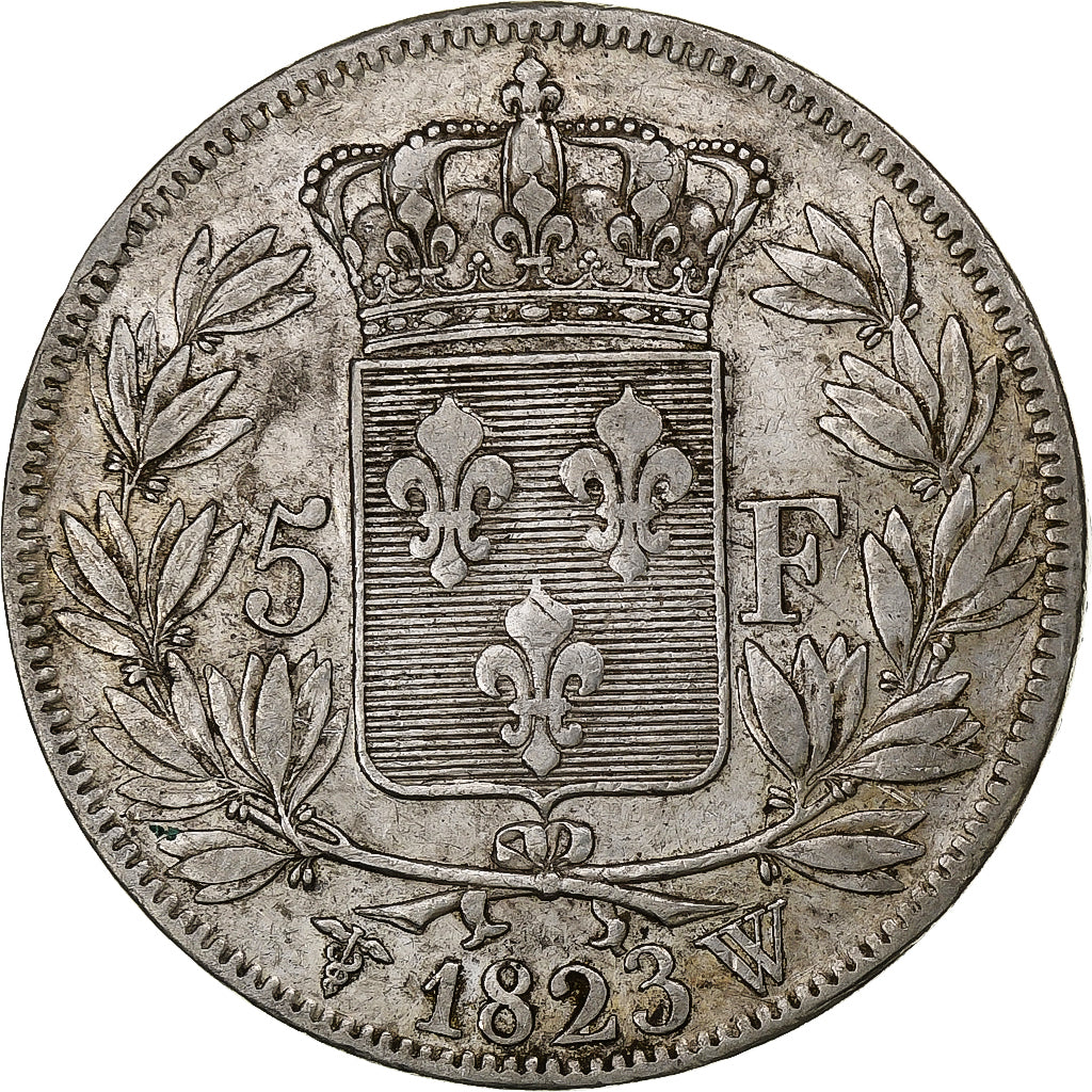 Francia, Louis XVIII, 5 Francs, 1823, Lille, Argento, BB+, Gadoury:614